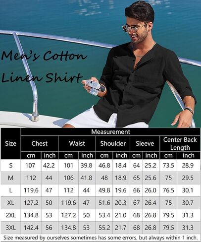 قمصان COOFANDY الرجالية ذات المقاس العادي للعمل فضفاضة بأزرار سفلية من الكتان باللون الأزرق الفاتح in Saudi Arabia