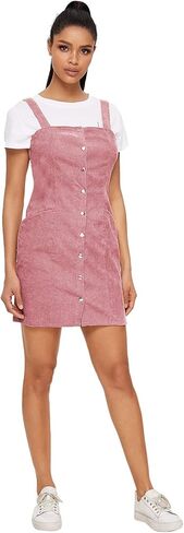 فستان Floerns النسائي القصير ذو الأزرار السفلية مع جيوب in Kuwait