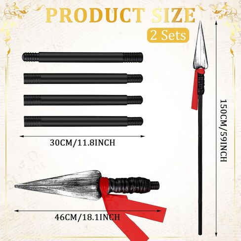 DoubleFill 2 Sets Easter Large Spartan Spear 60 Inch Native Warrior Plastic Spear Prop Roman Costume Spear Weapon Detachable Cosplay Accessory for Adults Kids in Saudi Arabia