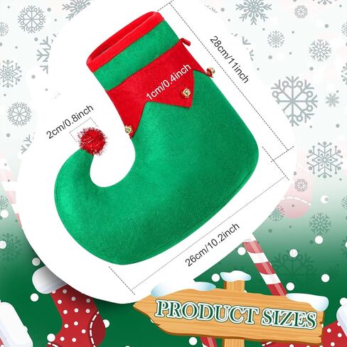 Kigeli 6 Pairs Christmas Elf Shoes for Kids Felt Elf Slippers Red and Green Clown Shoes with Bells Christmas Shoes Santa Elf Costume Shoes Elf Costume Accessories for Party Costume Supplies in Kuwait