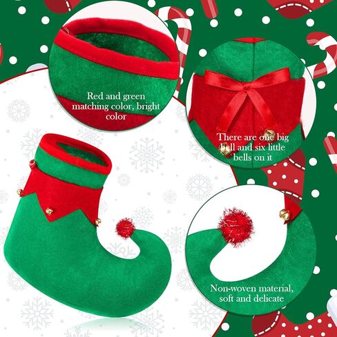 Kigeli 6 Pairs Christmas Elf Shoes for Kids Felt Elf Slippers Red and Green Clown Shoes with Bells Christmas Shoes Santa Elf Costume Shoes Elf Costume Accessories for Party Costume Supplies in Kuwait