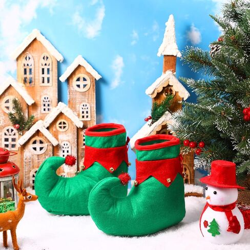 Kigeli 6 Pairs Christmas Elf Shoes for Kids Felt Elf Slippers Red and Green Clown Shoes with Bells Christmas Shoes Santa Elf Costume Shoes Elf Costume Accessories for Party Costume Supplies in Kuwait