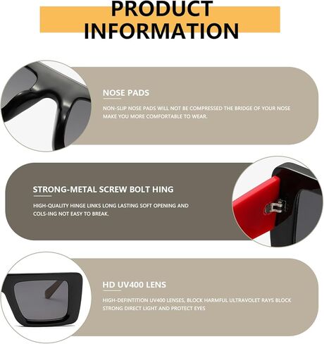 نظارة شمسية مستطيلة للنساء والرجال عصرية كلاسيكية بإطار مربع للحماية من الأشعة فوق البنفسجية 400 AM100 in Kuwait