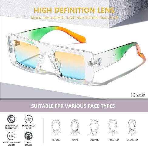 نظارة شمسية مستطيلة للنساء والرجال عصرية كلاسيكية بإطار مربع للحماية من الأشعة فوق البنفسجية 400 AM100 in Kuwait