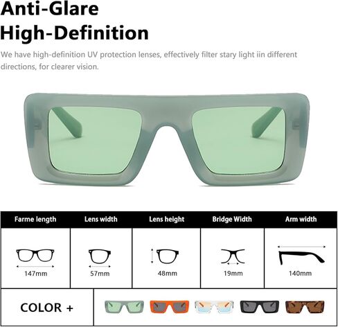 نظارة شمسية مستطيلة للنساء والرجال عصرية كلاسيكية بإطار مربع للحماية من الأشعة فوق البنفسجية 400 AM100 in Kuwait