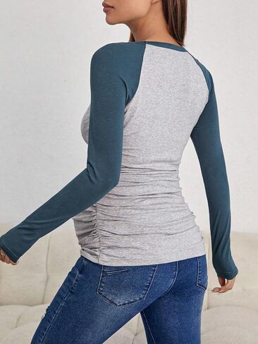 Milumia Women's Maternity Color Block Raglan Long Sleeve T-Shirts Ruched Crew Neck Tee Tops in Saudi Arabia