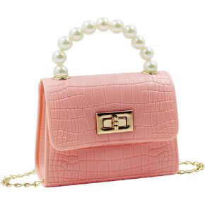Little Girls Jelly Purse Candy Color Jelly Handbag Crocodile Crossbody Shoulder Purse with Pearls Handle Chain Strap in Kuwait