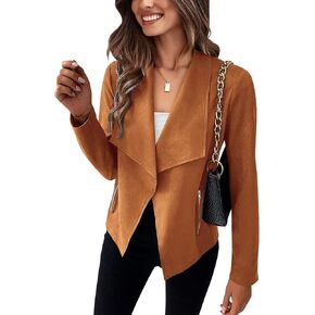 BTFBM Women Faux Suede Motorcycle Jackets Coat 2023 Fall Fashion Long Sleeve Open Front Draped Cropped Outwear in Kuwait