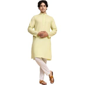 SKAVIJ Men's Tunic Cotton Kurta Pajama Set Indian Casual Yoga Dress in Kuwait