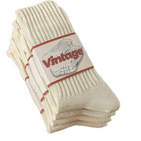 DAUCO 4 Pairs Natural 98% Cotton Socks for Women & Men Crew Socks Seamless Cozy Fall Socks Breathable Unisex Slouchy Socks