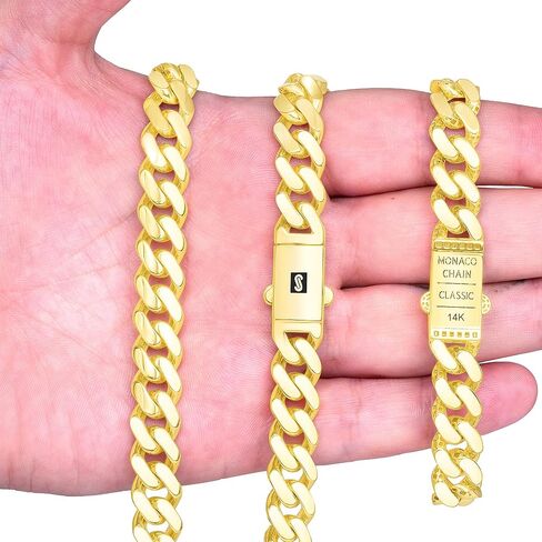 Nuragold 14k Yellow Gold 11mm Royal Monaco Miami Cuban Link Chain Necklace, Mens Jewelry Fancy Box Clasp 18" 20" 22" 24" 26" 28" 30" in Saudi Arabia