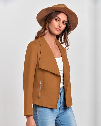 BTFBM Women Faux Suede Motorcycle Jackets Coat 2023 Fall Fashion Long Sleeve Open Front Draped Cropped Outwear in Kuwait