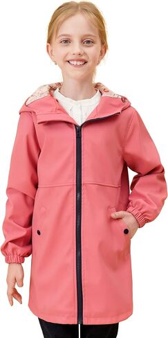 maoo garden Girls Rain Jackets Kids Waterproof Raincoat Lightweight Floral Lining Spring Windbreaker in Saudi Arabia