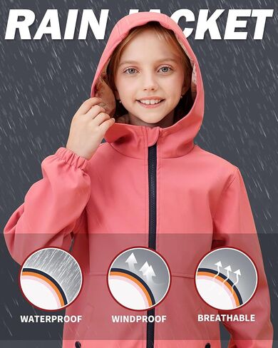maoo garden Girls Rain Jackets Kids Waterproof Raincoat Lightweight Floral Lining Spring Windbreaker in Saudi Arabia