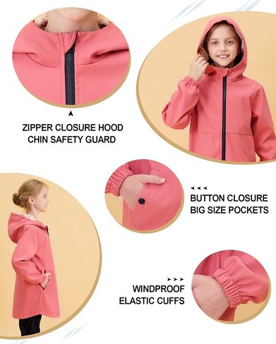 maoo garden Girls Rain Jackets Kids Waterproof Raincoat Lightweight Floral Lining Spring Windbreaker in Saudi Arabia