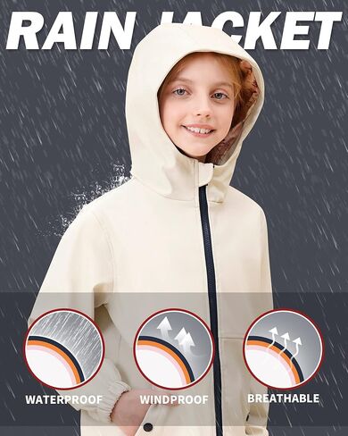 maoo garden Girls Rain Jackets Kids Waterproof Raincoat Lightweight Floral Lining Spring Windbreaker in Saudi Arabia