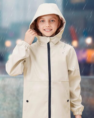 maoo garden Girls Rain Jackets Kids Waterproof Raincoat Lightweight Floral Lining Spring Windbreaker in Saudi Arabia