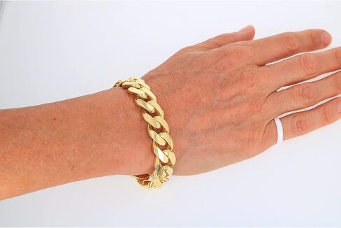 Nuragold 14k الذهب الأصفر 17mm رويال موناكو ميامي الكوبية ربط سلسلة سوار، مجوهرات رجالي يتوهم مربع المشبك 8 "8.5" 9" in Saudi Arabia