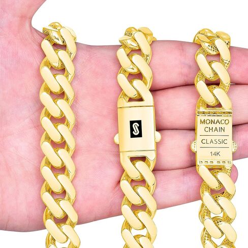 Nuragold 14k الذهب الأصفر 17mm رويال موناكو ميامي الكوبية ربط سلسلة سوار، مجوهرات رجالي يتوهم مربع المشبك 8 "8.5" 9" in Saudi Arabia