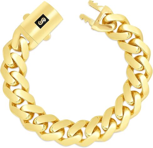 Nuragold 14k الذهب الأصفر 17mm رويال موناكو ميامي الكوبية ربط سلسلة سوار، مجوهرات رجالي يتوهم مربع المشبك 8 "8.5" 9" in Saudi Arabia