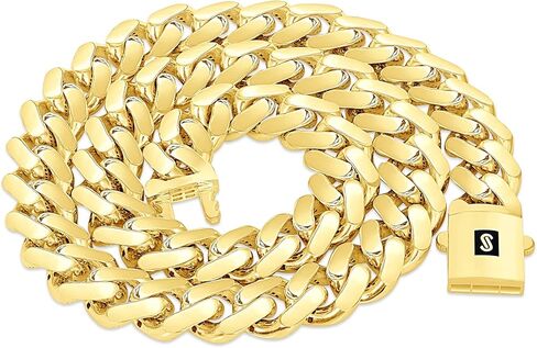 Nuragold 14k الذهب الأصفر 17mm رويال موناكو ميامي الكوبية ربط سلسلة سوار، مجوهرات رجالي يتوهم مربع المشبك 8 "8.5" 9" in Saudi Arabia
