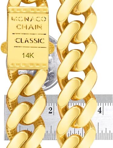 Nuragold 14k الذهب الأصفر 17mm رويال موناكو ميامي الكوبية ربط سلسلة سوار، مجوهرات رجالي يتوهم مربع المشبك 8 "8.5" 9" in Saudi Arabia