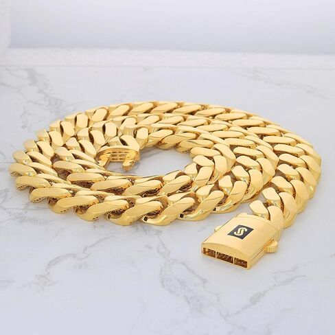 Nuragold 14k الذهب الأصفر 17mm رويال موناكو ميامي الكوبية ربط سلسلة سوار، مجوهرات رجالي يتوهم مربع المشبك 8 "8.5" 9" in Saudi Arabia
