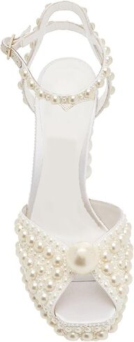 Goolita Womens Open Toe Pearl Platform Heels For Women Chunky Buckle Ankle Strap Wedding Heeled Sandals Dress Evening Bride Bridal Shoes in Saudi Arabia