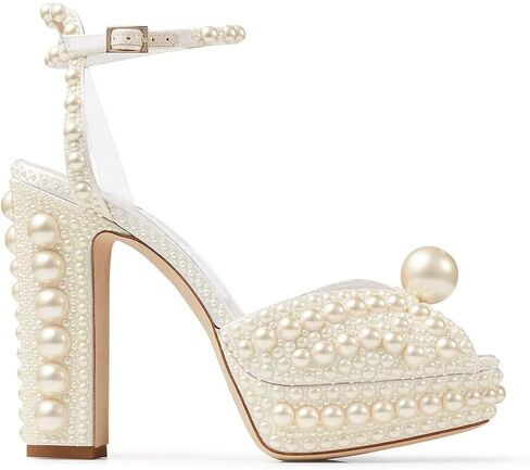 Goolita Womens Open Toe Pearl Platform Heels For Women Chunky Buckle Ankle Strap Wedding Heeled Sandals Dress Evening Bride Bridal Shoes in Saudi Arabia