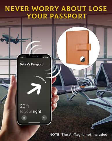 حافظة غطاء محفظة لحامل جواز السفر AirTag للنساء والرجال، حجب RFID، حافظة جواز السفر مع حامل AirTag، ملحقات السفر (بني) in Kuwait
