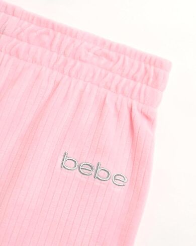 بدلة رياضية للبنات من bebe - قطعتين سويت شيرت بغطاء رأس قطيفة مضلعة وبنطلون رياضي مفتوح من الأسفل - طقم بدلة رياضية بخصر سميك (7-12) in Kuwait