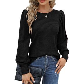 HOTOUCH Women's Knit Blouse Soft Puff Long Sleeve Shirt Tops Lightweight Round Neck Tunic S-XXL in Saudi Arabia