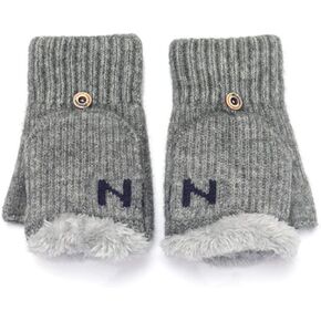 Winter Convertible Fingerless Gloves Mittens Fleece Lined Warm Flap Cover Gloves Wool Knit Mitten for Men Women