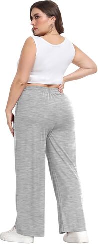 Women's Plus Size Casual Pants Elastic Waist Wide Leg Loose Fit Pajama Drawstring Sweatpants Pants with Pockets in Saudi Arabia