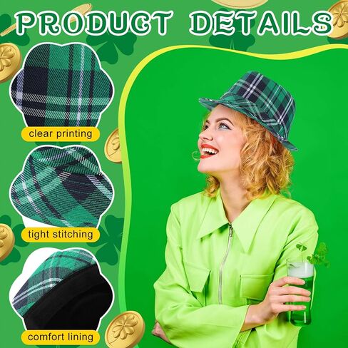 Silicherry 24 Pcs St. Patrick's Day Hat Bulk Irish Party Plaid Fabric Hat St Patricks Day Party Cap Bulk Unisex Hat Gifts for Women Men Irish Parade Party Supplies Costume Accessories in Saudi Arabia