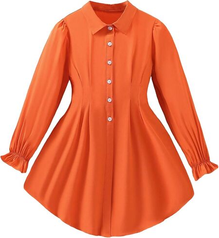 SweatyRocks Girl's Pleated Long Flounce Sleeve Collar Button Down Blouses Casual Solid Flared Hem Shirt Tops in Saudi Arabia