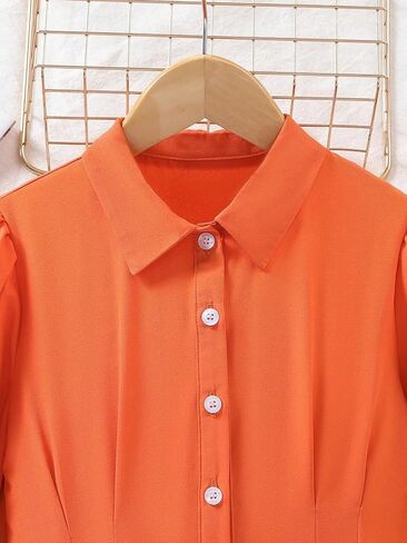SweatyRocks Girl's Pleated Long Flounce Sleeve Collar Button Down Blouses Casual Solid Flared Hem Shirt Tops in Saudi Arabia