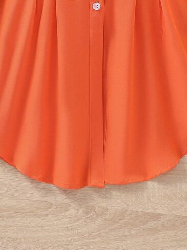 SweatyRocks Girl's Pleated Long Flounce Sleeve Collar Button Down Blouses Casual Solid Flared Hem Shirt Tops in Saudi Arabia