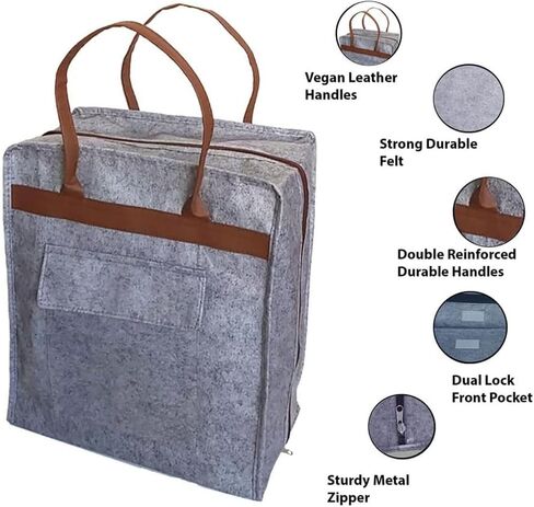 Sanpiero Travel Shoe Bags with Leather Handle, Shoe Storage Organizer Travel Luggage Bag Zipper Shoe Tote Bag Shoe Bag Portable Shoe Organizer for Men and Women Grey in Saudi Arabia