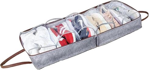 Sanpiero Travel Shoe Bags with Leather Handle, Shoe Storage Organizer Travel Luggage Bag Zipper Shoe Tote Bag Shoe Bag Portable Shoe Organizer for Men and Women Grey in Saudi Arabia