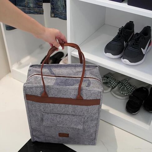 Sanpiero Travel Shoe Bags with Leather Handle, Shoe Storage Organizer Travel Luggage Bag Zipper Shoe Tote Bag Shoe Bag Portable Shoe Organizer for Men and Women Grey in Saudi Arabia