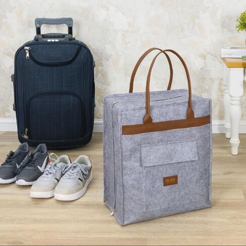 Sanpiero Travel Shoe Bags with Leather Handle, Shoe Storage Organizer Travel Luggage Bag Zipper Shoe Tote Bag Shoe Bag Portable Shoe Organizer for Men and Women Grey in Saudi Arabia