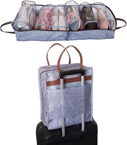 Sanpiero Travel Shoe Bags with Leather Handle, Shoe Storage Organizer Travel Luggage Bag Zipper Shoe Tote Bag Shoe Bag Portable Shoe Organizer for Men and Women Grey in Saudi Arabia