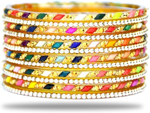 مجموعة JD'Z COLLECTION مجموعة أساور زجاجية للمجوهرات الهندية التقليدية للنساء/الفتيات- مجوهرات بوليوود الأنيقة، مصمم حفلات الزفاف Churi العرقي، سوار المجوهرات التنكرية in Kuwait