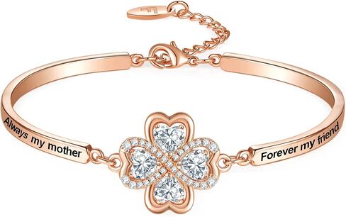 FIIGOONAH Christmas Day Gift, Engraved ‘Always My Mother/Daughter/Sister Forever My Friend’ 4 Leaf Clover Bangle Bracelet, Women Girl Jewelry Birthday Anniversary Xmas Present from Brother Son Dad Mom in Saudi Arabia