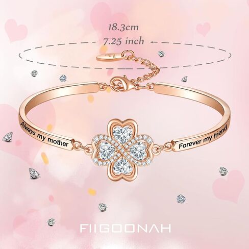 FIIGOONAH Christmas Day Gift, Engraved ‘Always My Mother/Daughter/Sister Forever My Friend’ 4 Leaf Clover Bangle Bracelet, Women Girl Jewelry Birthday Anniversary Xmas Present from Brother Son Dad Mom in Saudi Arabia