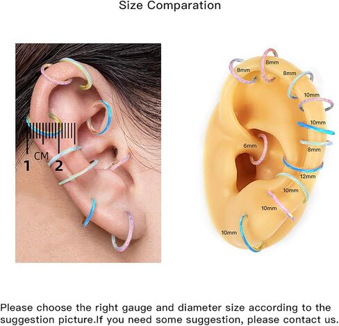 Yrogcu الأنف الدائري الشفاه خواتم الحاجز الفرس: 8G 10G 12G14G 16G 18G 20G Dia.6mm 8mm 10mm 12mm 14mm 16mm متمحور ثقب الأنف هوب الدائري النائم القرط اللولب روك محارة الغضروف Daith الزنمة أقراط الأنف ثقب المجوهرات in Saudi Arabia