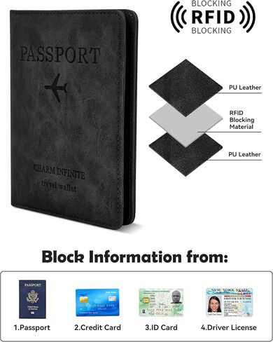 محفظة بغطاء حامل جواز السفر للرجال والنساء، أساسيات السفر يجب أن تمتلكها، مقاومة للماء، فتحات بطاقة RFID، حافظة جلدية لجواز السفر، محفظة سفر in Kuwait