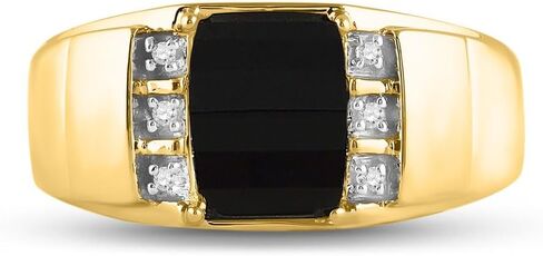 خاتم سوليتير من الذهب الأصفر عيار 10 قيراط من Jewels By Lux للرجال مصنوع من الألماس المستدير والعقيق الأسود 0.02 Cttw in Saudi Arabia