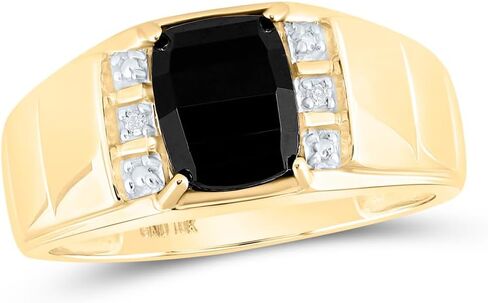 خاتم سوليتير من الذهب الأصفر عيار 10 قيراط من Jewels By Lux للرجال مصنوع من الألماس المستدير والعقيق الأسود 0.02 Cttw in Saudi Arabia